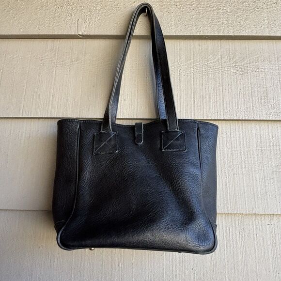 Vintage Dooney & Bourke USA Black All Weather Leather Tote Bag Brass Feet Purse - Picture 8 of 11